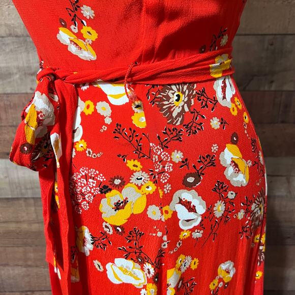 Free People Jess Wrap Dress in Red-Orange Floral Size M - Picture 9 of 16